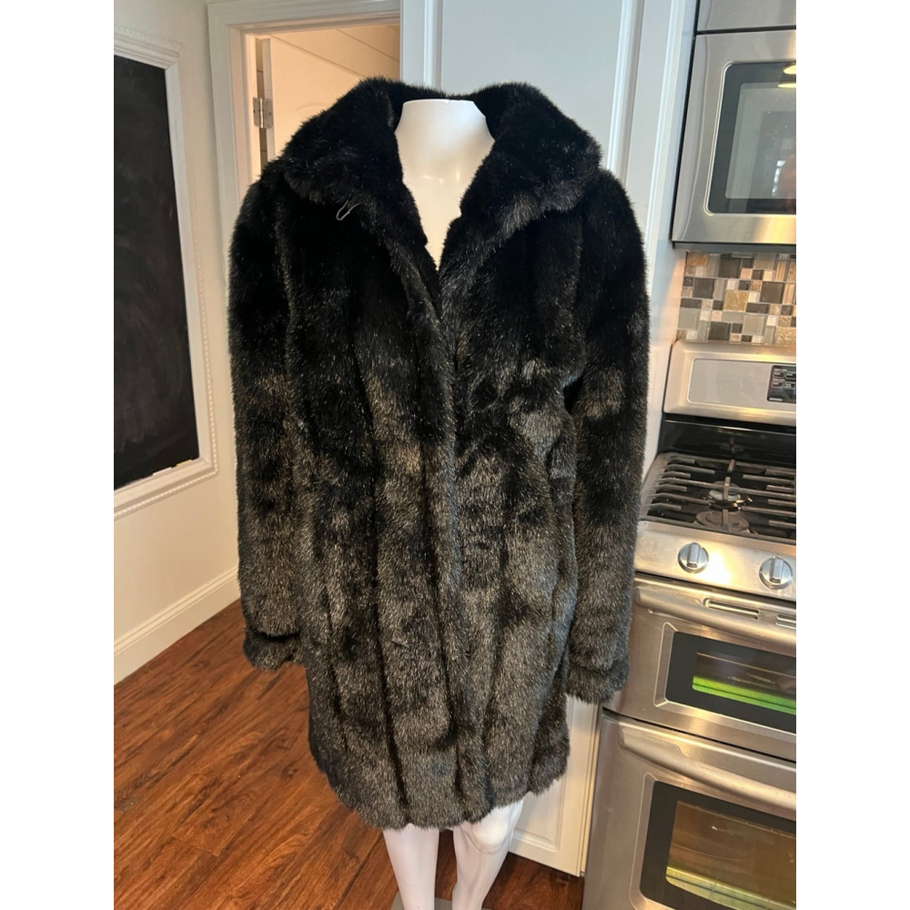 Vintage Dennis Basso Mid Length Faux Fur Coat Black Medium - Picture 2 of 10